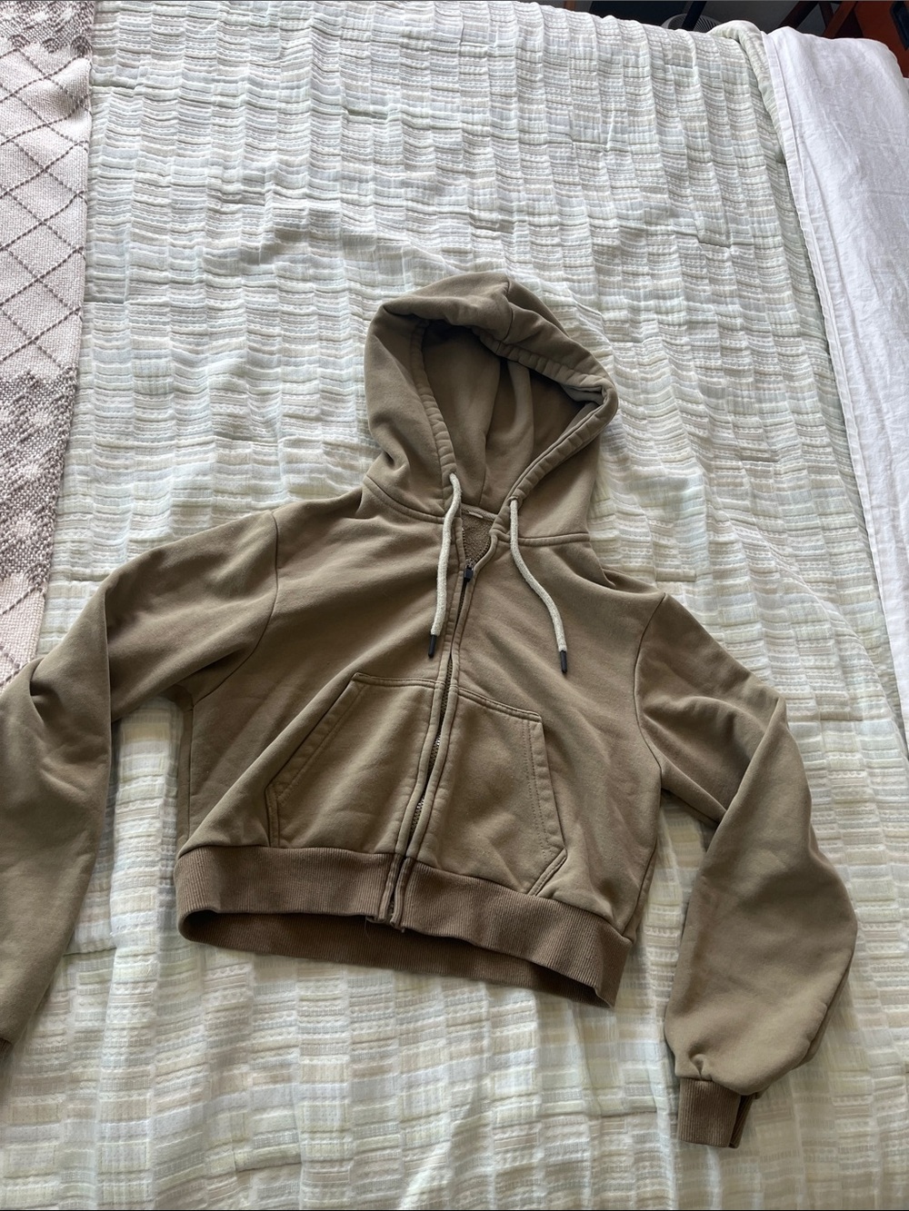 Cropped Olive Green Zip-Up Hoodie